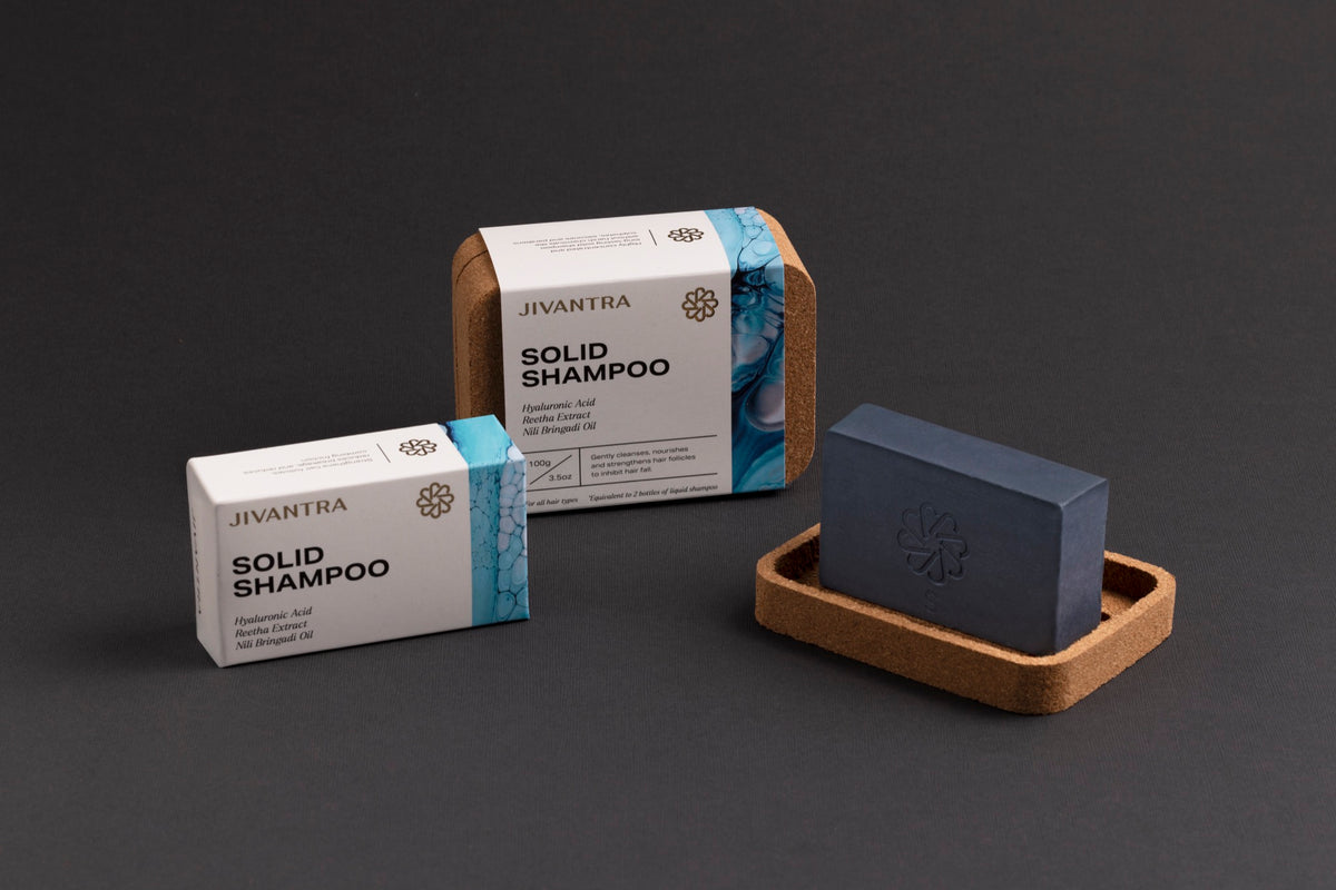 JIVANTRA Solid Shampoo bar with packaging and cork case